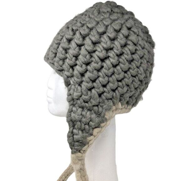 Nirvanna Designs Wool Knit Trapper Hat Handmade Chunky Ear Flaps Fleece Lined - Picture 1 of 9